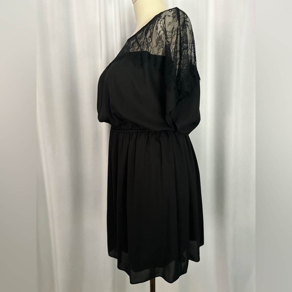 Maitai Black Lace Yoke Chiffon Dress | Elastic Waist | Short Sleeve (1160-6) - Picture 4 of 10